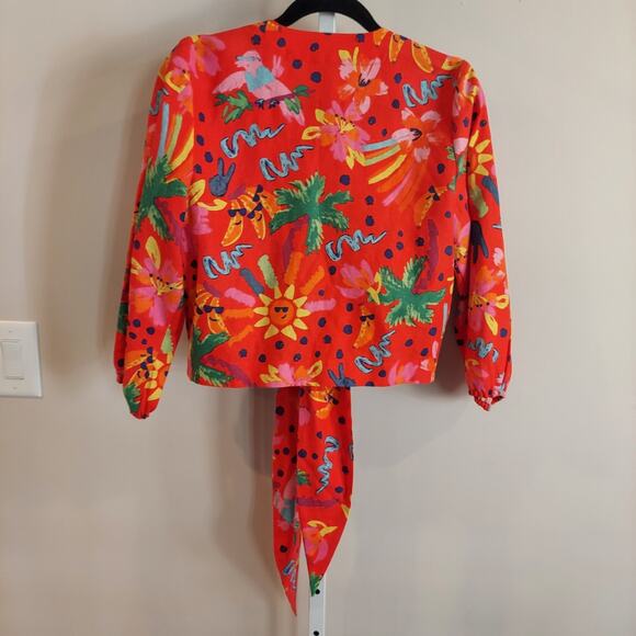 NWT Maison d/Amelie Colorful Rainbow Tie Front Cardigan Tropical Linen Blend - Picture 5 of 7